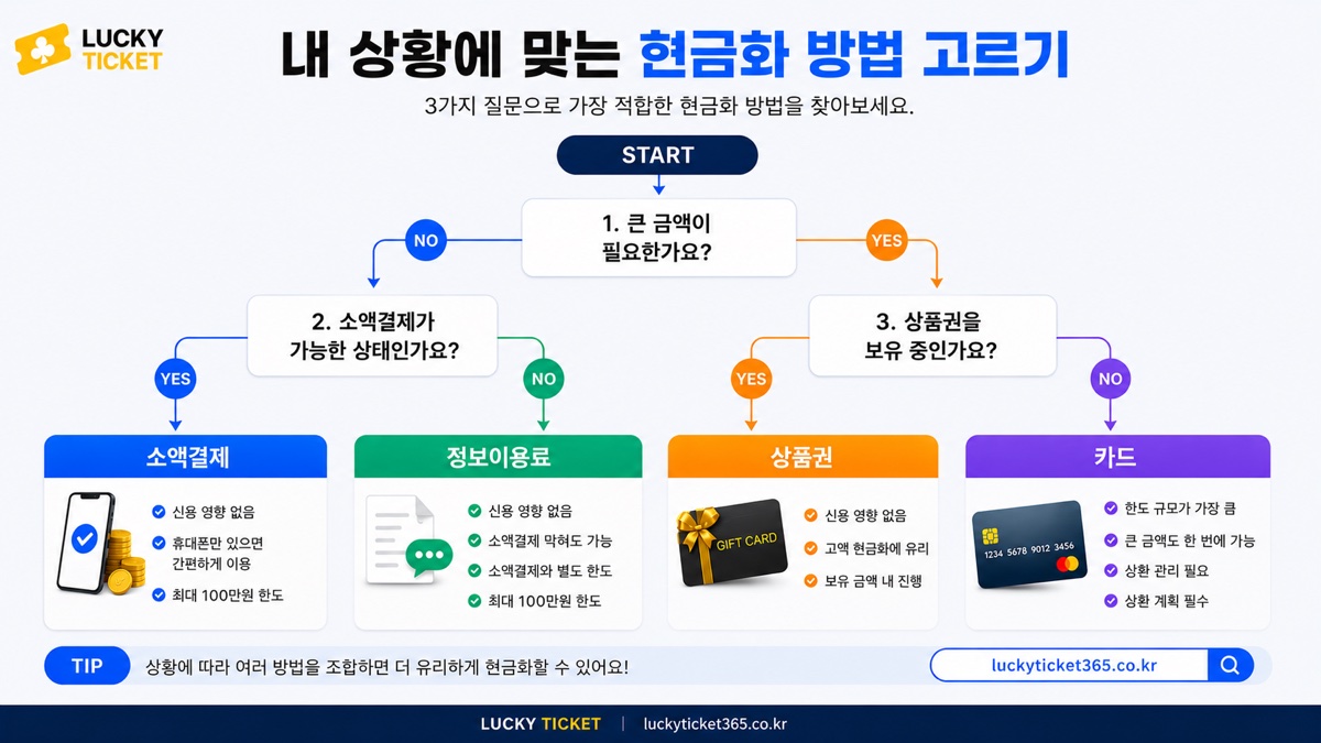 내 상황에 맞는 현금화 방법 고르는 기준 — 금액과 한도별 선택 흐름도