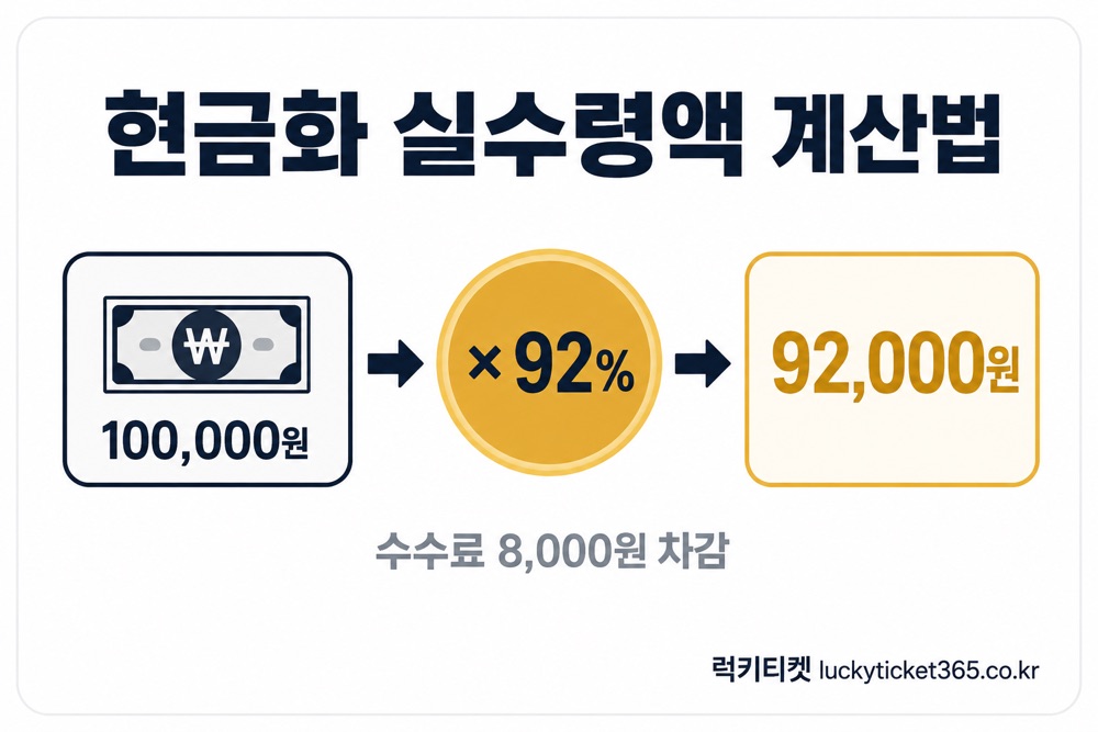 소액결제 현금화 수수료·실수령액 계산법 — 10만 원 × 지급률 92%(상품권 기준) = 92,000원