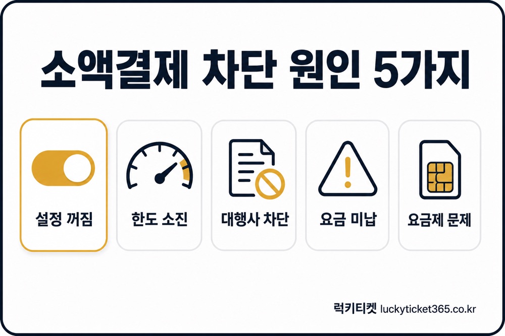소액결제 현금화 막힘 원인 5가지 — 설정 꺼짐, 한도 소진, 대행사 차단, 요금 미납, 요금제 문제