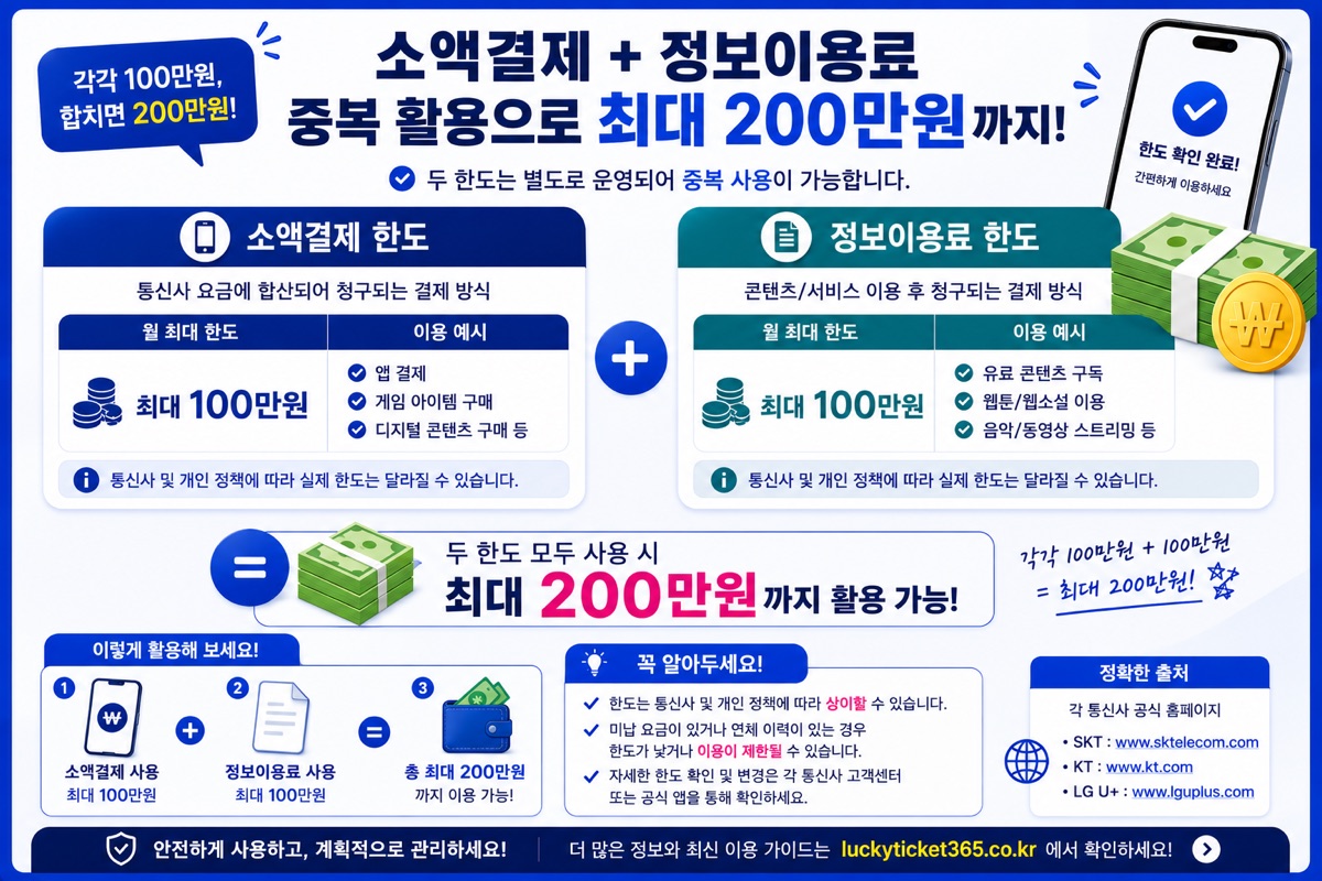 소액결제 정보이용료 두 한도 중복 사용 최대 200만 원 안내